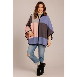 Anne Klein Pastel Pink Purple Color Block Zip Front Poncho Sweater Knit XS